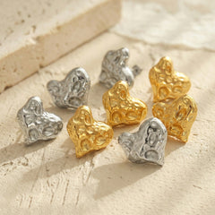 18K Gold-Plated Hammered Heart Stud Earrings