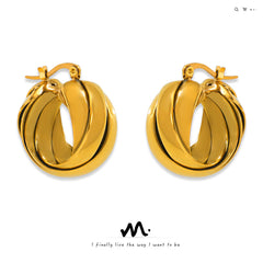 Gold-Tone Twisted Multi-Line Hoop Earrings