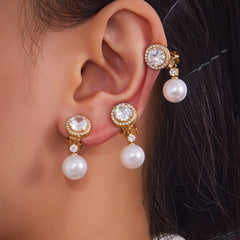 Cubic Zirconia Faux Pearl Clip-On Earrings