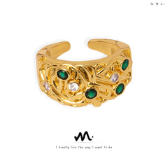Ornate Green Accent Open Statement Ring