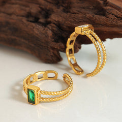 Rectangular Cubic Zirconia Twisted Open Ring