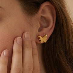 18K Gold-Plated Textured Butterfly Stud Earrings