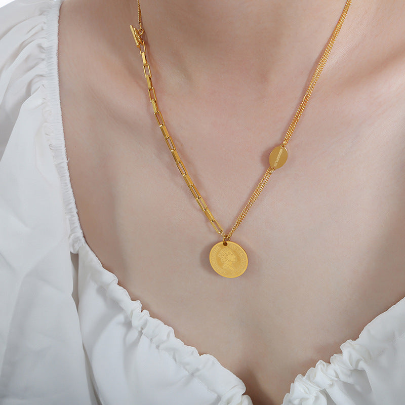 Gold-Tone Layered Coin Pendant Necklace