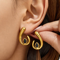 Gold-Tone U-Shaped Cubic Zirconia Earrings