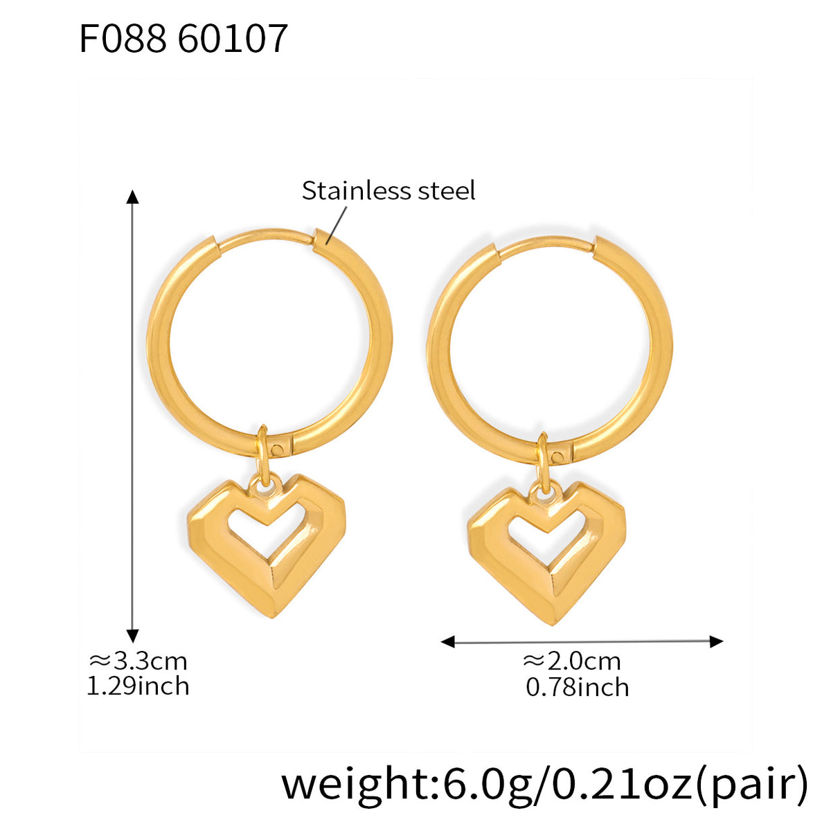 18K Gold-Plated Heart Drop Hoop Earrings