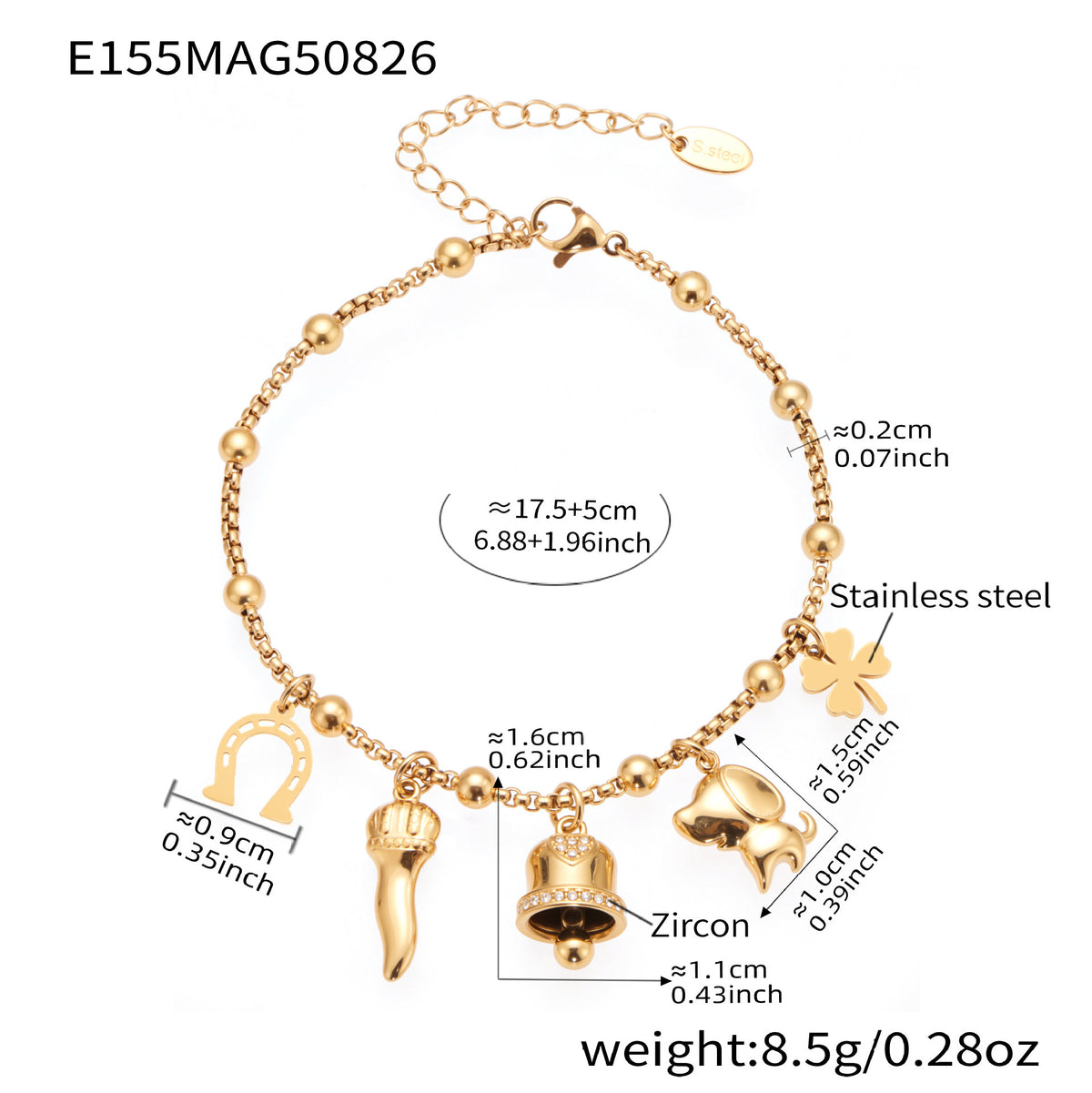 Heart, Starburst & Bell Charm Chain Bracelets