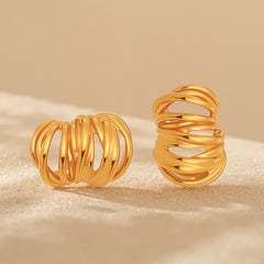 Wrapped Multi-Loop Stainless Steel Hoop Earrings