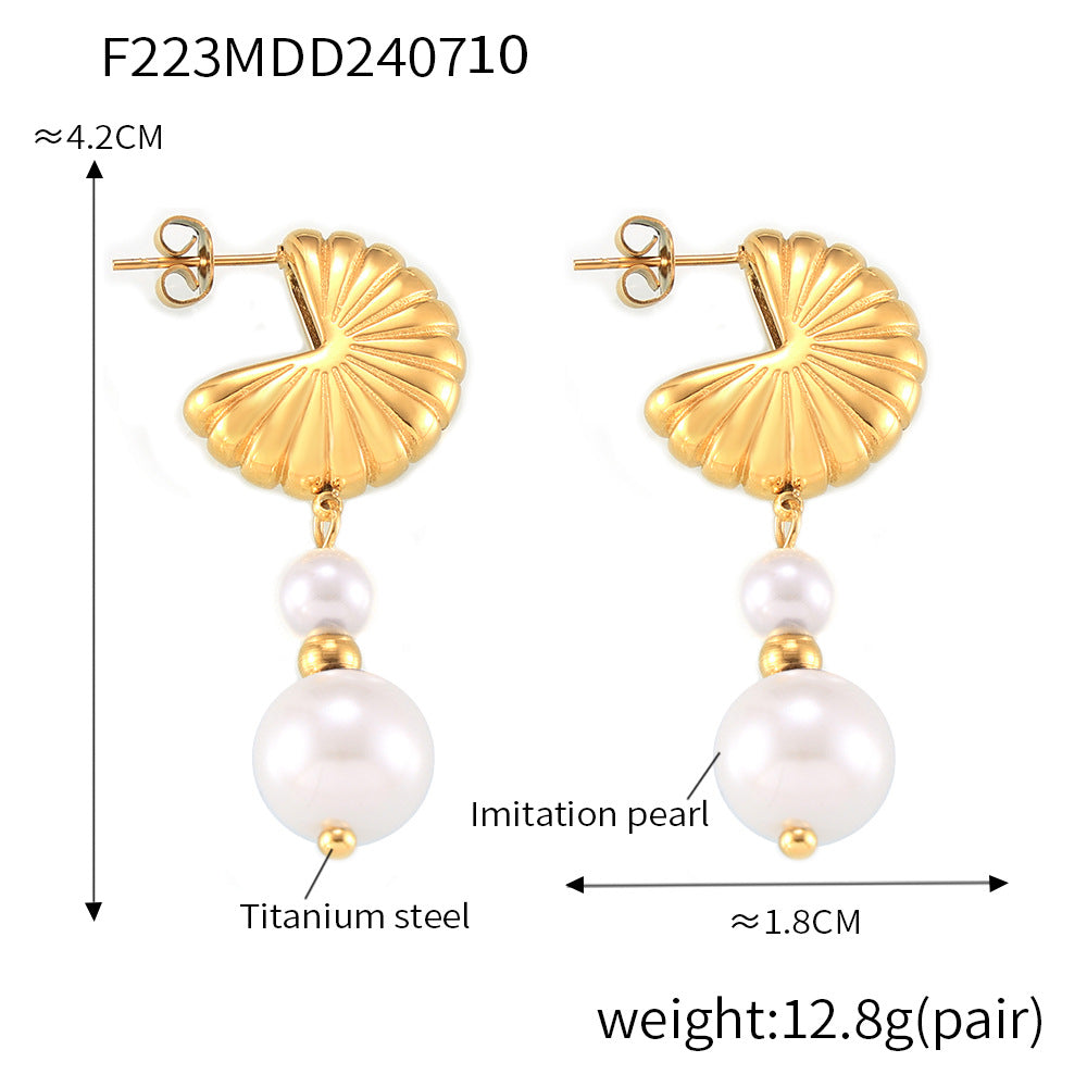 Shell Stud Pearl-Look or Stone Drop Earrings