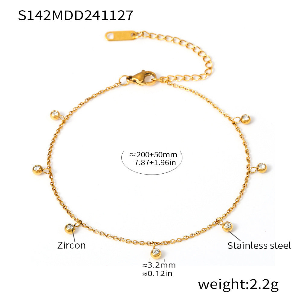 Cubic Zirconia Bead Charm Anklet