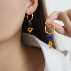 18K Gold-Plated Heart Charm Hoop Earrings