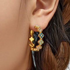 Multicolor Cubic Zirconia Clover Hoop Earrings