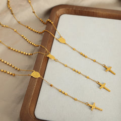 Cross Drop Bead Station Long Necklace