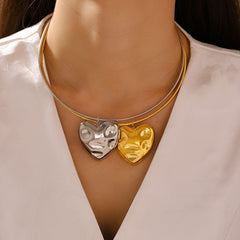 Molten-Style Heart Pendant Collar Necklace