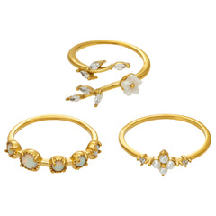 18K Gold-Plated Floral & Pearl-Accent Rings