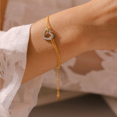 18K Gold-Plated Open Heart Bracelet or Two-Tone Necklace