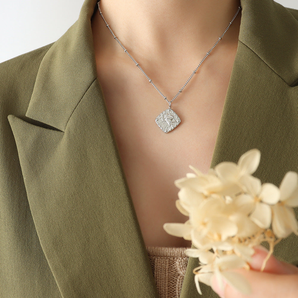 Decorative Coin or Square Relief Pendant Necklace