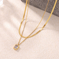 Gold-Tone Double-Layer Square Pendant Necklace