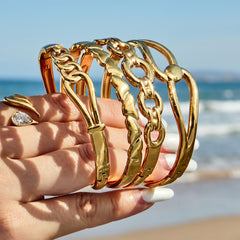 18K Gold-Plated Sculptural Link Bangle Bracelet