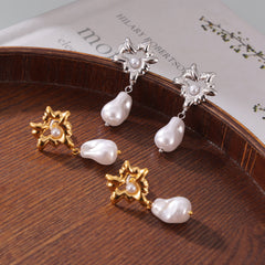 Pearl-Look Sculptural Flower Drop Earrings
