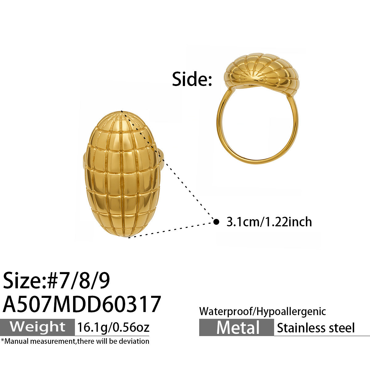 Sculptural Textured Oval or Teardrop Ring