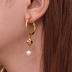 18K Gold-Plated Clover Pearl-Look Drop Hoop Earrings