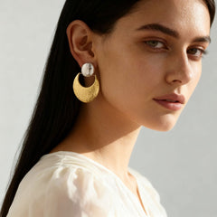 Hammered Crescent Stainless Steel Drop Earrings