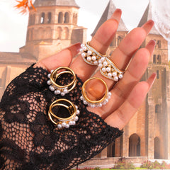 Shell-Pearl Cluster Band Ring