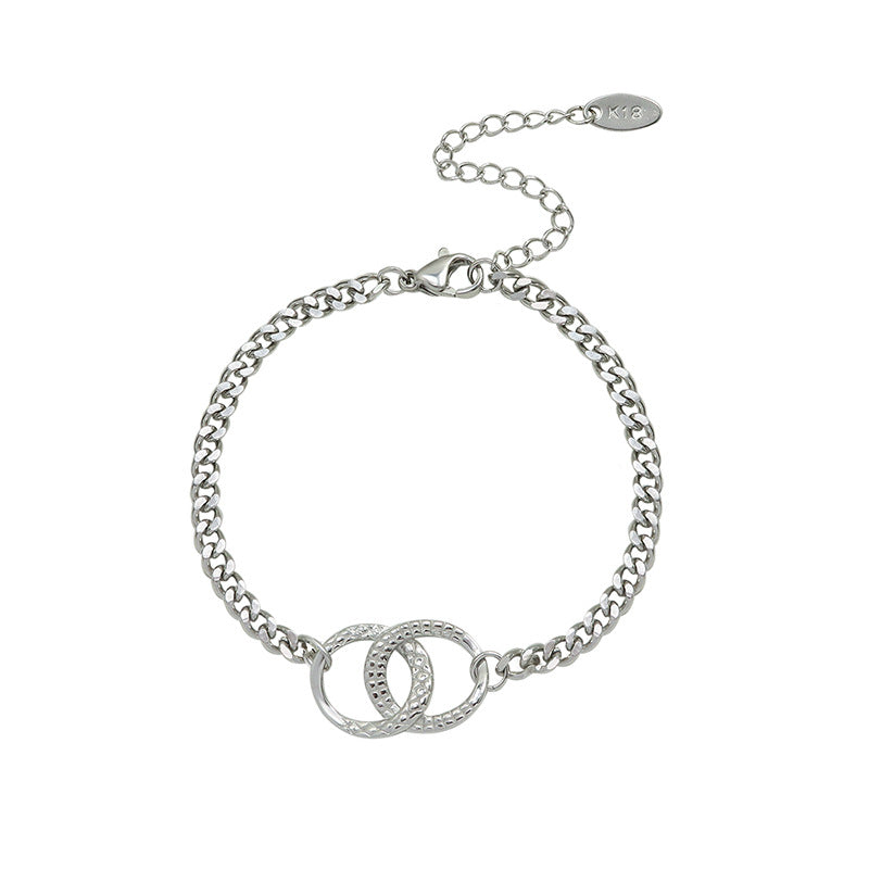 Double Ring Detail Stainless Steel Chain Bracelet