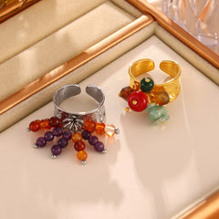 Natural Stone Cluster Adjustable Open Ring