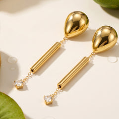 18K Gold-Plated Bar and Cubic Zirconia Drop Earrings