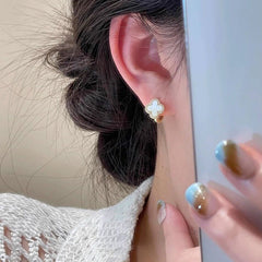 Daphne Vintage-Inspired Red Agate Black Agate Clover Stud Earrings