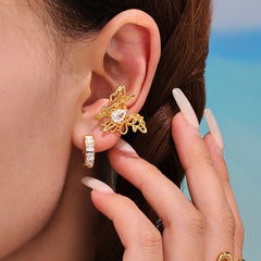 18K Gold-Plated Cubic Zirconia Butterfly Ear Cuff — Single