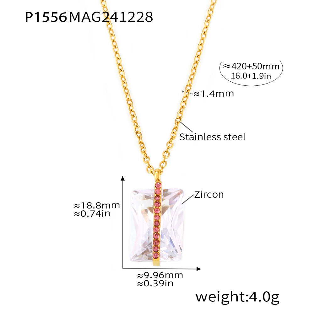 18K Gold-Plated Rectangular Cubic Zirconia Pendant Necklace