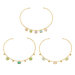 18K Gold-Plated Open Collar with Colored Glass Accents
