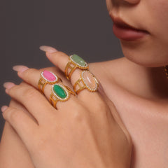 18K Gold-Plated Natural Stone Oval Ring