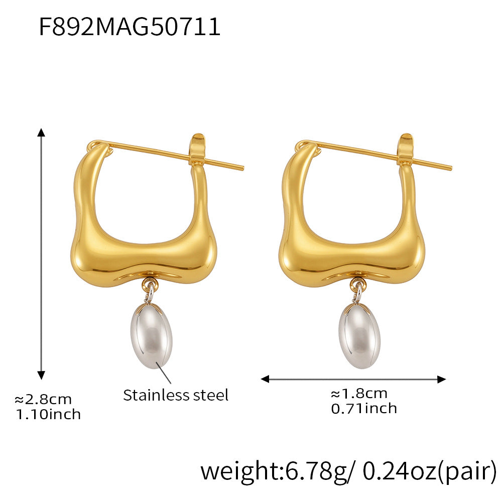 Two-Tone Geometric Pearl-Look Drop Earrings