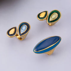 Oval Enamel Statement Ring Collection