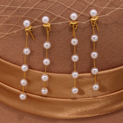 Gold-Tone Long Pearl-Look Chain Earrings
