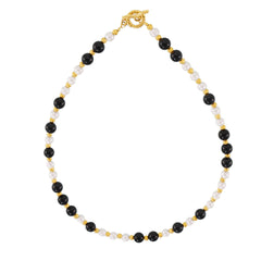 Black Agate & Shell Accent Toggle Necklace