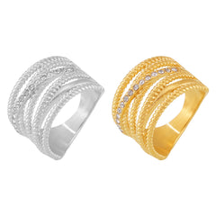 Silver-Tone Sparkling Layered Ring