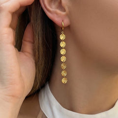 Textured Disc Long Drop Earrings