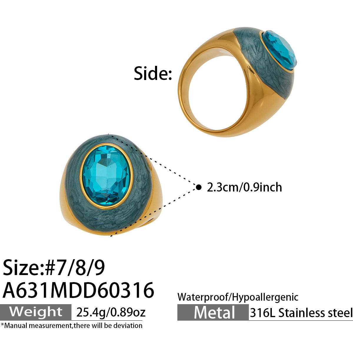 Color Enamel and Oval Glass Statement Rings