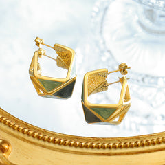 Enamel Geometric Open Hoop Earrings