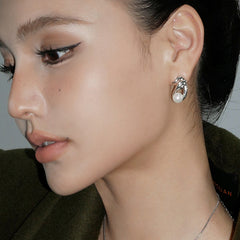 Daphne Vintage-Inspired Pearl Snake Stud Earrings
