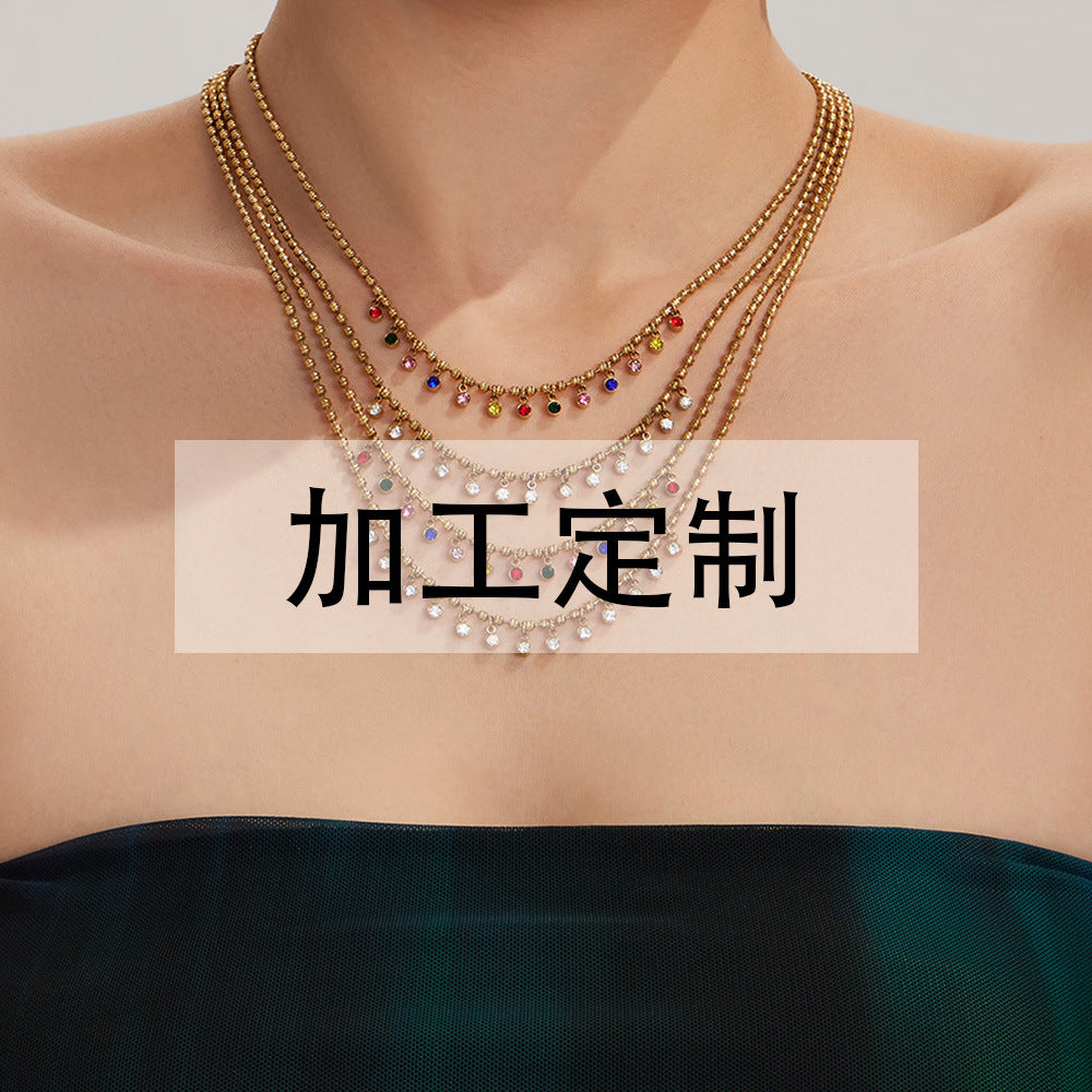 Color Cubic Zirconia Drop Station Necklace
