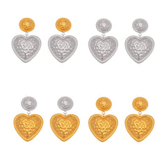 18K Gold-Plated Textured Heart Drop Earrings