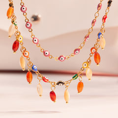 Enamel and Natural Agate Charm Necklace