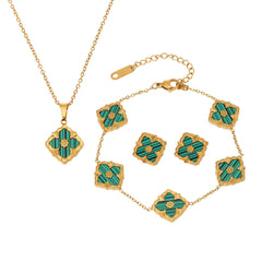 18K Gold-Plated Floral Inlay Necklace, Bracelet or Earrings