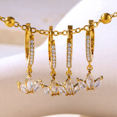 18K Gold-Plated Clover Cubic Zirconia Drop Hoops