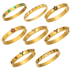 Floral Glass and Cubic Zirconia Clasp Bangles